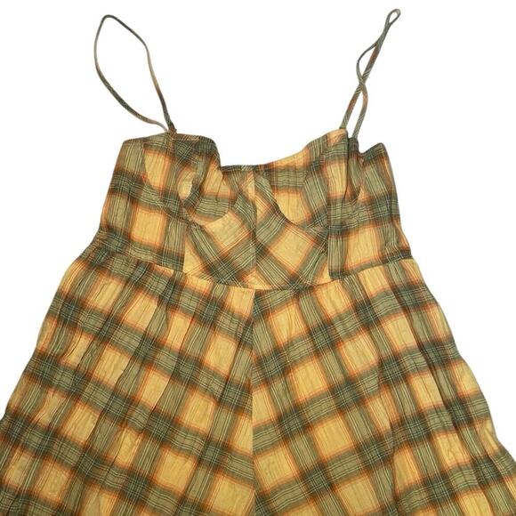 NWT Urban Outfitters Plaid Crinkle Cotton Romper In Yellow & Green Size Large - Picture 5 of 12